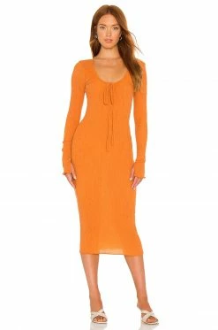 Camila Coelho Naya Midi Dress In Sunset Orange