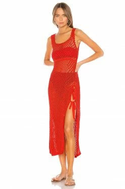 Camila Coelho Athena Crochet Dress In Coral Red -CAMILA COELHO Shop COEL WD15 V2