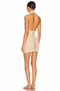 Camila Coelho Lyssa Hand Crochet Halter Mini Dress In Sand -CAMILA COELHO Shop COEL WD201 V3