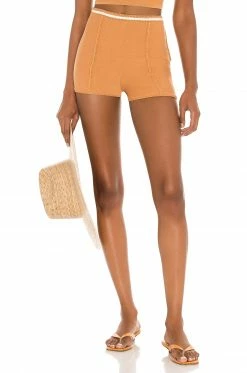 Camila Coelho Claudine Crochet Shorts In Tan & White