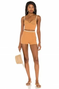 Camila Coelho Claudine Crochet Shorts In Tan & White -CAMILA COELHO Shop COEL WF24 V4
