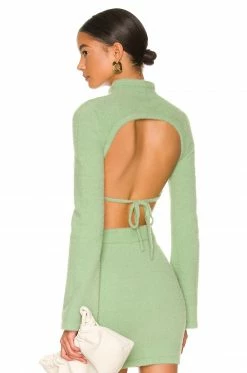 Camila Coelho Raquel Cropped Sweater In Light Green