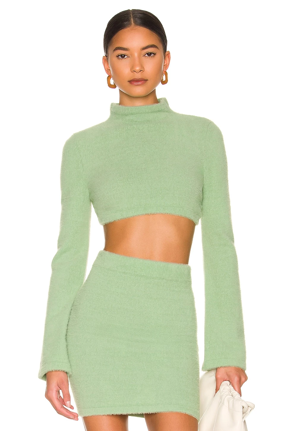 Camila Coelho Raquel Cropped Sweater In Light Green 3 Camila Coelho Raquel Cropped Sweater In Light Green - Image 2