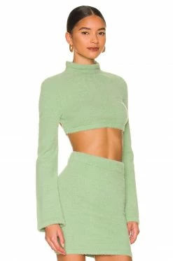 Camila Coelho Raquel Cropped Sweater In Light Green 7 Camila Coelho Raquel Cropped Sweater In Light Green -CAMILA COELHO Shop COEL WK66 V3