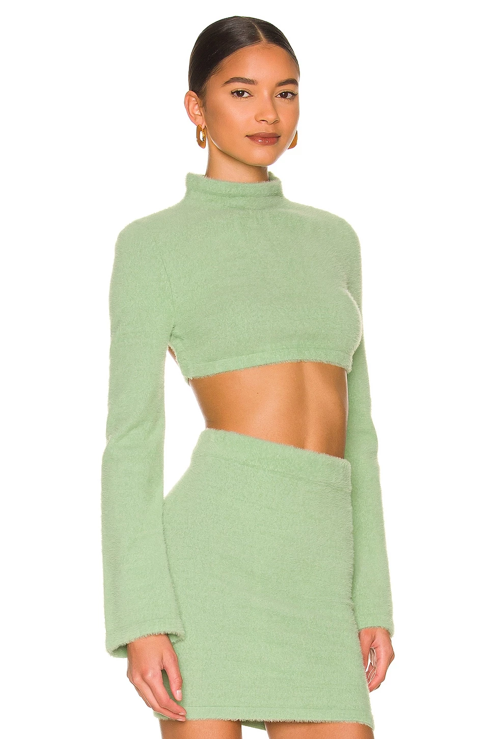 Camila Coelho Raquel Cropped Sweater In Light Green 4 Camila Coelho Raquel Cropped Sweater In Light Green - Image 3