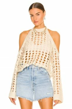 Camila Coelho Inez Open Cable Sweater In Ivory