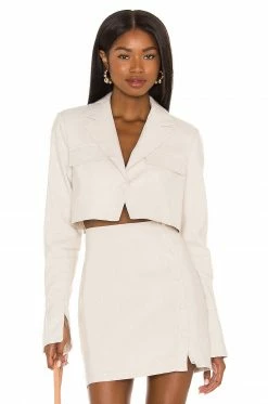 Camila Coelho Tessa Crop Blazer In Nude