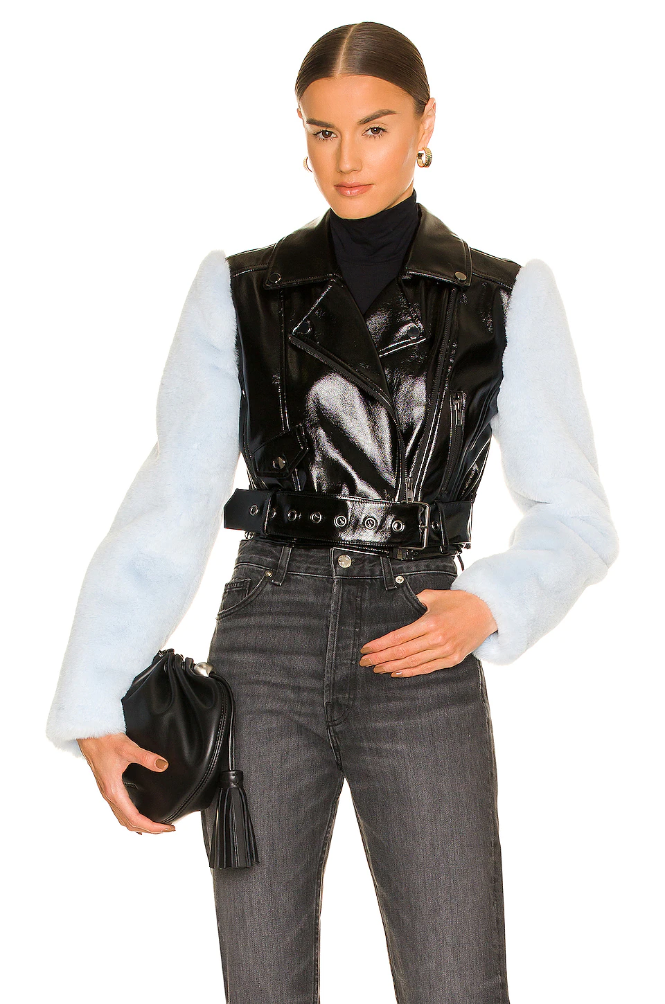 Camila Coelho Florencia Moto Jacket In Black & Blue 3 Camila Coelho Florencia Moto Jacket In Black & Blue - Image 2