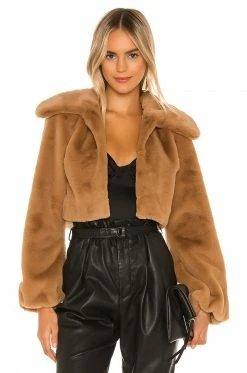 Camila Coelho Cleobella Cropped Faux Fur Jacket In Light Walnut