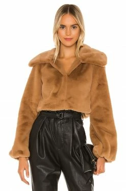 Camila Coelho Cleobella Cropped Faux Fur Jacket In Light Walnut -CAMILA COELHO Shop COEL WO4 V2