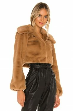 Camila Coelho Cleobella Cropped Faux Fur Jacket In Light Walnut -CAMILA COELHO Shop COEL WO4 V3