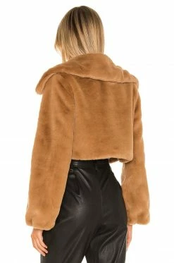 Camila Coelho Cleobella Cropped Faux Fur Jacket In Light Walnut -CAMILA COELHO Shop COEL WO4 V4