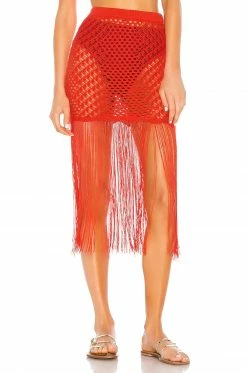 Camila Coelho Ipanema Crochet Skirt In Coral Red