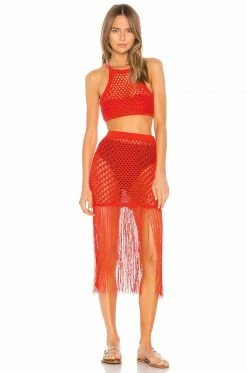 Camila Coelho Ipanema Crochet Skirt In Coral Red 9 Camila Coelho Ipanema Crochet Skirt In Coral Red -CAMILA COELHO Shop COEL WQ1 V4