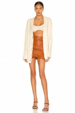 Camila Coelho Cami Leather Skirt In Chestnut Brown -CAMILA COELHO Shop COEL WQ94 V4