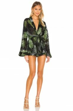 Camila Coelho Amelia Romper In Black Palm