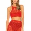 Camila Coelho Ipanema Crochet Top In Coral Red