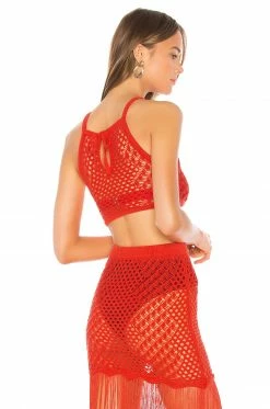 Camila Coelho Ipanema Crochet Top In Coral Red -CAMILA COELHO Shop COEL WS10 V3