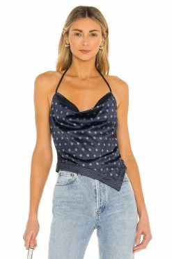 Camila Coelho Pauleta Top In Navy Polka Dot In Navy Polka Dot