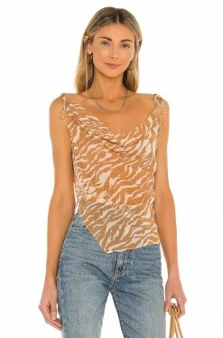 Camila Coelho Tati Cowl Cami In Brown Zebra