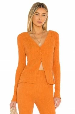 Camila Coelho Tais Long Sleeve Top In Sunset Orange