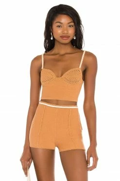 Camila Coelho Claudine Crochet Top In Tan & White