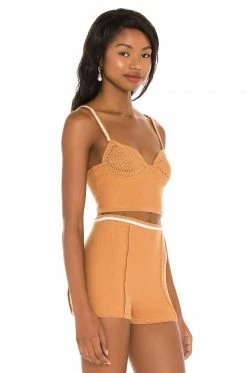 Camila Coelho Claudine Crochet Top In Tan & White -CAMILA COELHO Shop COEL WS141 V2