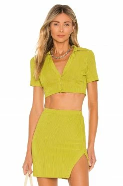 Camila Coelho Bennie Crop Shirt In Yellow Green