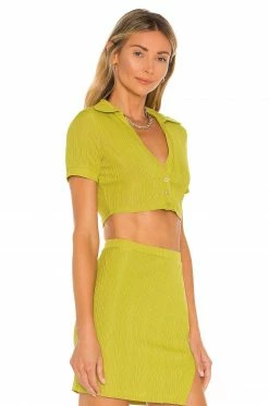 Camila Coelho Bennie Crop Shirt In Yellow Green -CAMILA COELHO Shop COEL WS152 V2