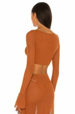 Camila Coelho Shirlie Crop Top In Hazel Brown -CAMILA COELHO Shop COEL WS174 V3