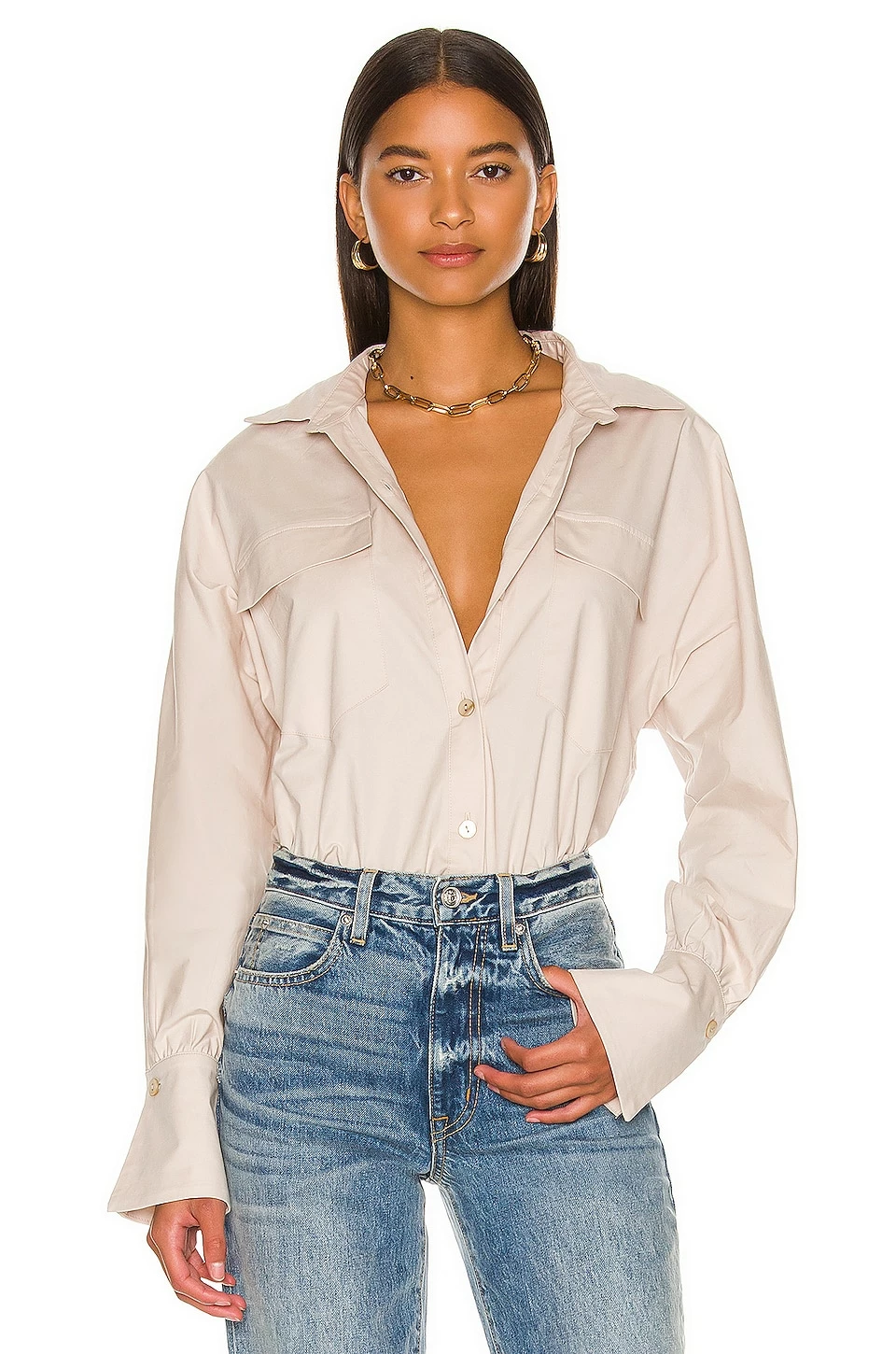Camila Coelho Kristiana Oversized Shirt In Beige 3 Camila Coelho Kristiana Oversized Shirt In Beige