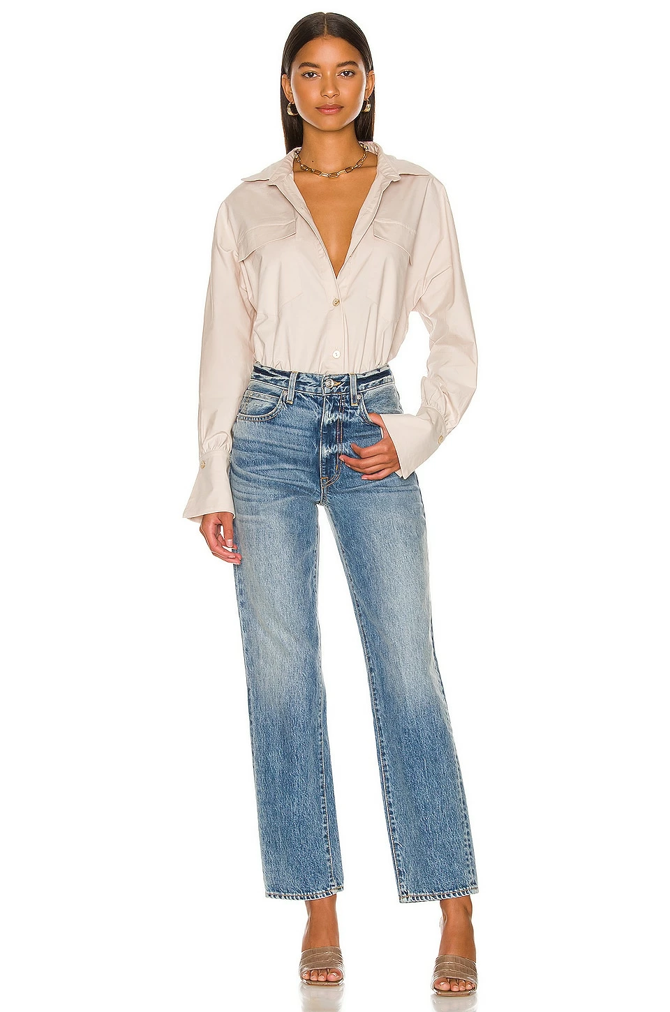 Camila Coelho Kristiana Oversized Shirt In Beige 6 Camila Coelho Kristiana Oversized Shirt In Beige - Image 4