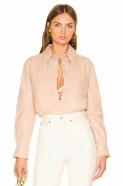Camila Coelho Louie Leather Button Down In Nude