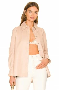 Camila Coelho Louie Leather Button Down In Nude -CAMILA COELHO Shop COEL WS211 V2