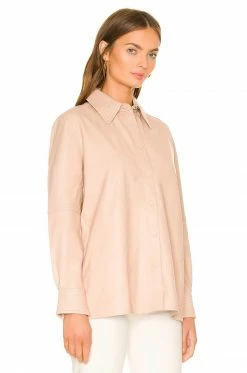 Camila Coelho Louie Leather Button Down In Nude -CAMILA COELHO Shop COEL WS211 V3