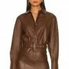 Camila Coelho Nelli Leather Blouse In Brown