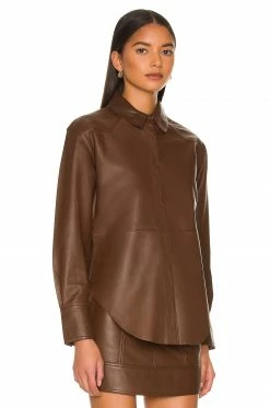 Camila Coelho Nelli Leather Blouse In Brown -CAMILA COELHO Shop COEL WS218 V2