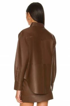 Camila Coelho Nelli Leather Blouse In Brown -CAMILA COELHO Shop COEL WS218 V3