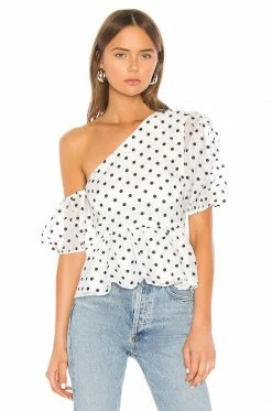Camila Coelho Mala Peplum Top In White & Black