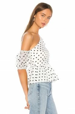 Camila Coelho Mala Peplum Top In White & Black -CAMILA COELHO Shop COEL WS7 V2