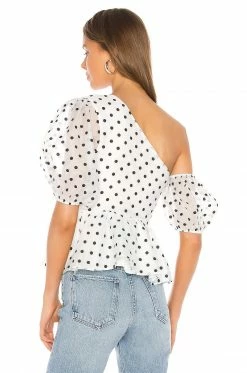 Camila Coelho Mala Peplum Top In White & Black -CAMILA COELHO Shop COEL WS7 V3