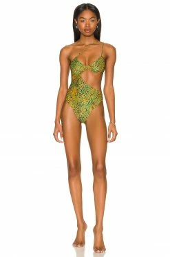 Camila Coelho Azaria One Piece In Jungle Green Leopard
